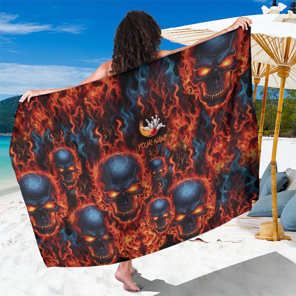 Custom Flaming Skull Bowling Sarong with Fiery Pins and Intense Red Blue Flame Pattern - Wonder Print Shop