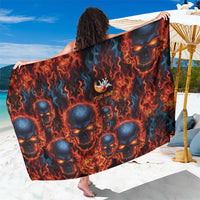Custom Flaming Skull Bowling Sarong with Fiery Pins and Intense Red Blue Flame Pattern - Wonder Print Shop