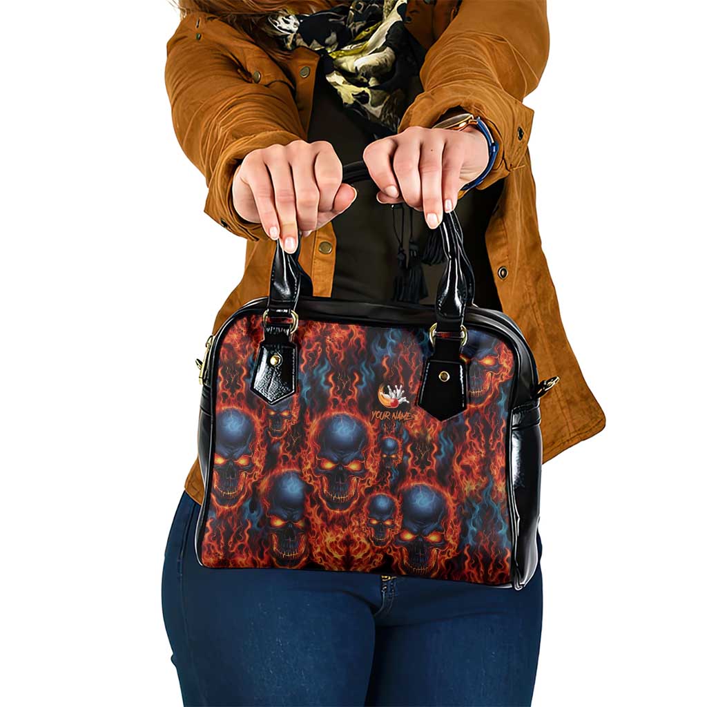 Custom Flaming Skull Bowling Shoulder Handbag with Fiery Pins and Intense Red Blue Flame Pattern - Wonder Print Shop