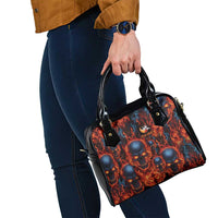 Custom Flaming Skull Bowling Shoulder Handbag with Fiery Pins and Intense Red Blue Flame Pattern - Wonder Print Shop