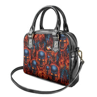 Custom Flaming Skull Bowling Shoulder Handbag with Fiery Pins and Intense Red Blue Flame Pattern - Wonder Print Shop