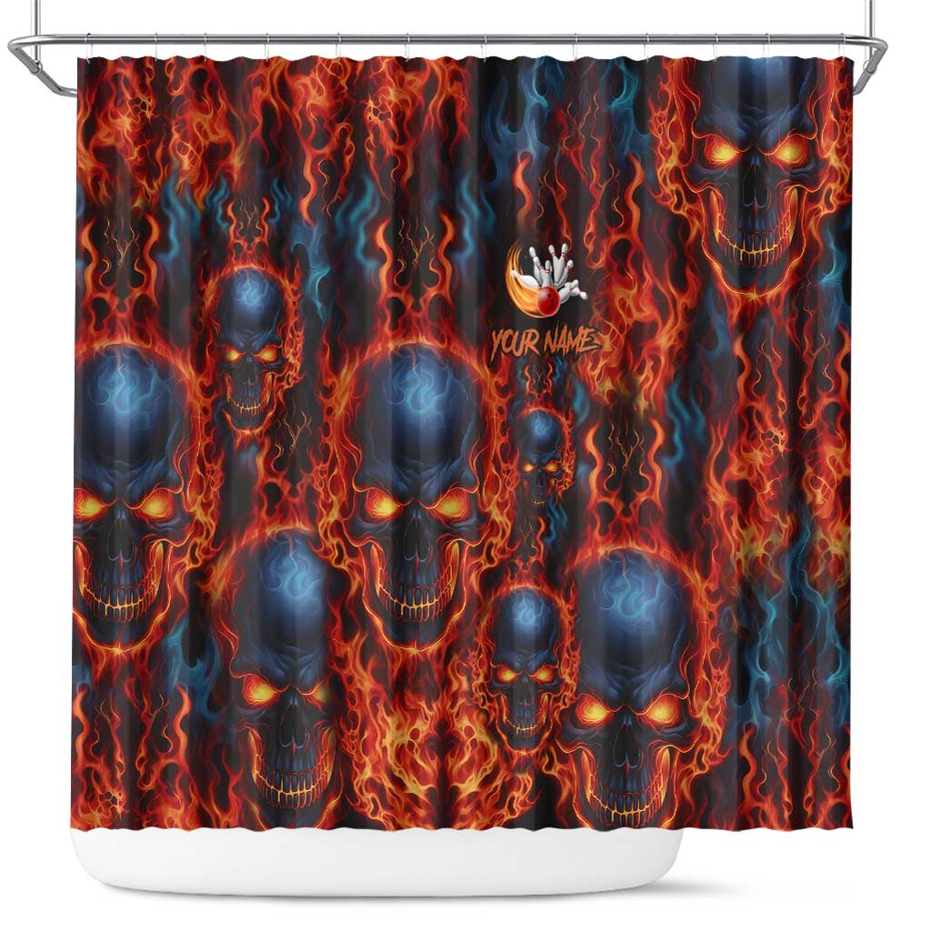 Custom Flaming Skull Bowling Shower Curtain with Fiery Pins and Intense Red Blue Flame Pattern - Wonder Print Shop