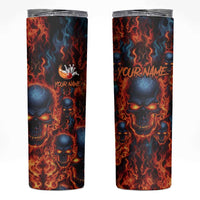 Custom Flaming Skull Bowling Skinny Tumbler with Fiery Pins and Intense Red Blue Flame Pattern - Wonder Print Shop
