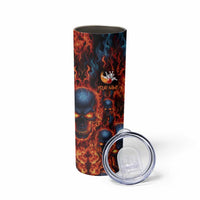 Custom Flaming Skull Bowling Skinny Tumbler with Fiery Pins and Intense Red Blue Flame Pattern - Wonder Print Shop