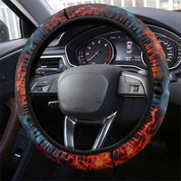 Flaming Skull Bowling Steering Wheel Cover with Fiery Pins and Intense Red Blue Flame Pattern - Wonder Print Shop