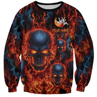 Custom Flaming Skull Bowling Sweatshirt with Fiery Pins and Intense Red Blue Flame Pattern - Wonder Print Shop