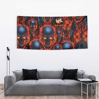 Custom Flaming Skull Bowling Tapestry with Fiery Pins and Intense Red Blue Flame Pattern - Wonder Print Shop