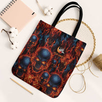 Custom Flaming Skull Bowling Tote Bag with Fiery Pins and Intense Red Blue Flame Pattern - Wonder Print Shop