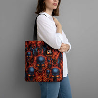 Custom Flaming Skull Bowling Tote Bag with Fiery Pins and Intense Red Blue Flame Pattern - Wonder Print Shop