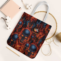 Custom Flaming Skull Bowling Tote Bag with Fiery Pins and Intense Red Blue Flame Pattern - Wonder Print Shop