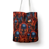 Custom Flaming Skull Bowling Tote Bag with Fiery Pins and Intense Red Blue Flame Pattern - Wonder Print Shop