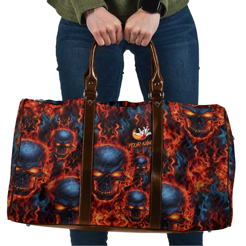 Custom Flaming Skull Bowling Travel Bag with Fiery Pins and Intense Red Blue Flame Pattern - Wonder Print Shop