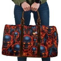 Custom Flaming Skull Bowling Travel Bag with Fiery Pins and Intense Red Blue Flame Pattern - Wonder Print Shop