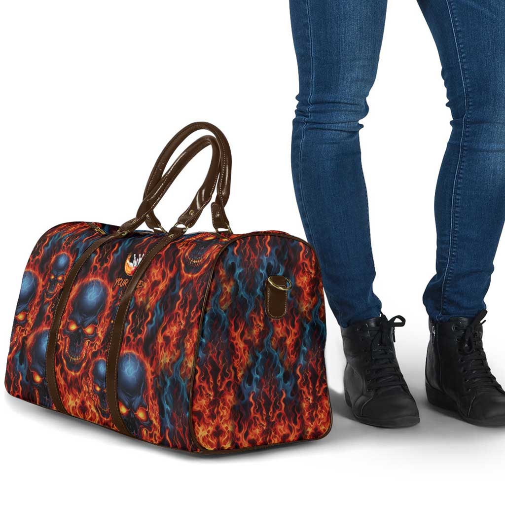 Custom Flaming Skull Bowling Travel Bag with Fiery Pins and Intense Red Blue Flame Pattern - Wonder Print Shop