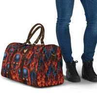 Custom Flaming Skull Bowling Travel Bag with Fiery Pins and Intense Red Blue Flame Pattern - Wonder Print Shop