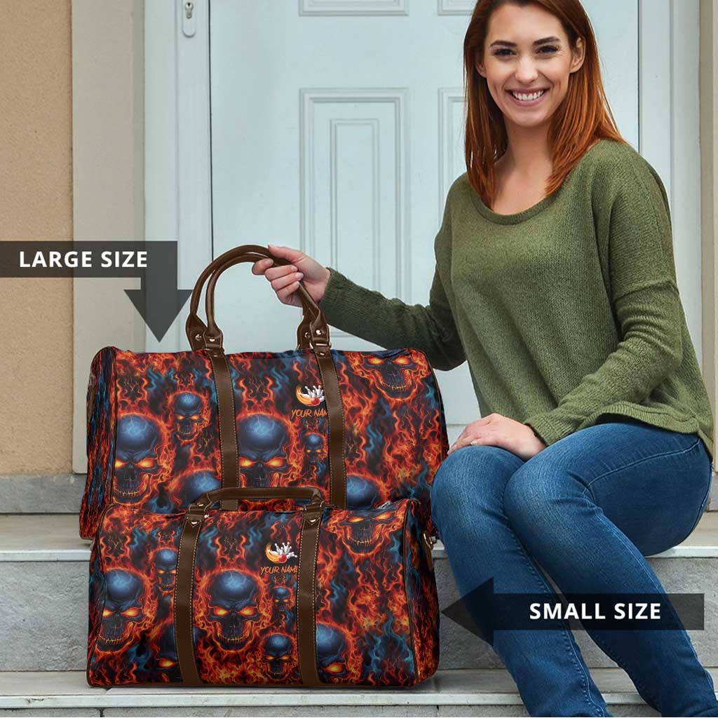 Custom Flaming Skull Bowling Travel Bag with Fiery Pins and Intense Red Blue Flame Pattern - Wonder Print Shop