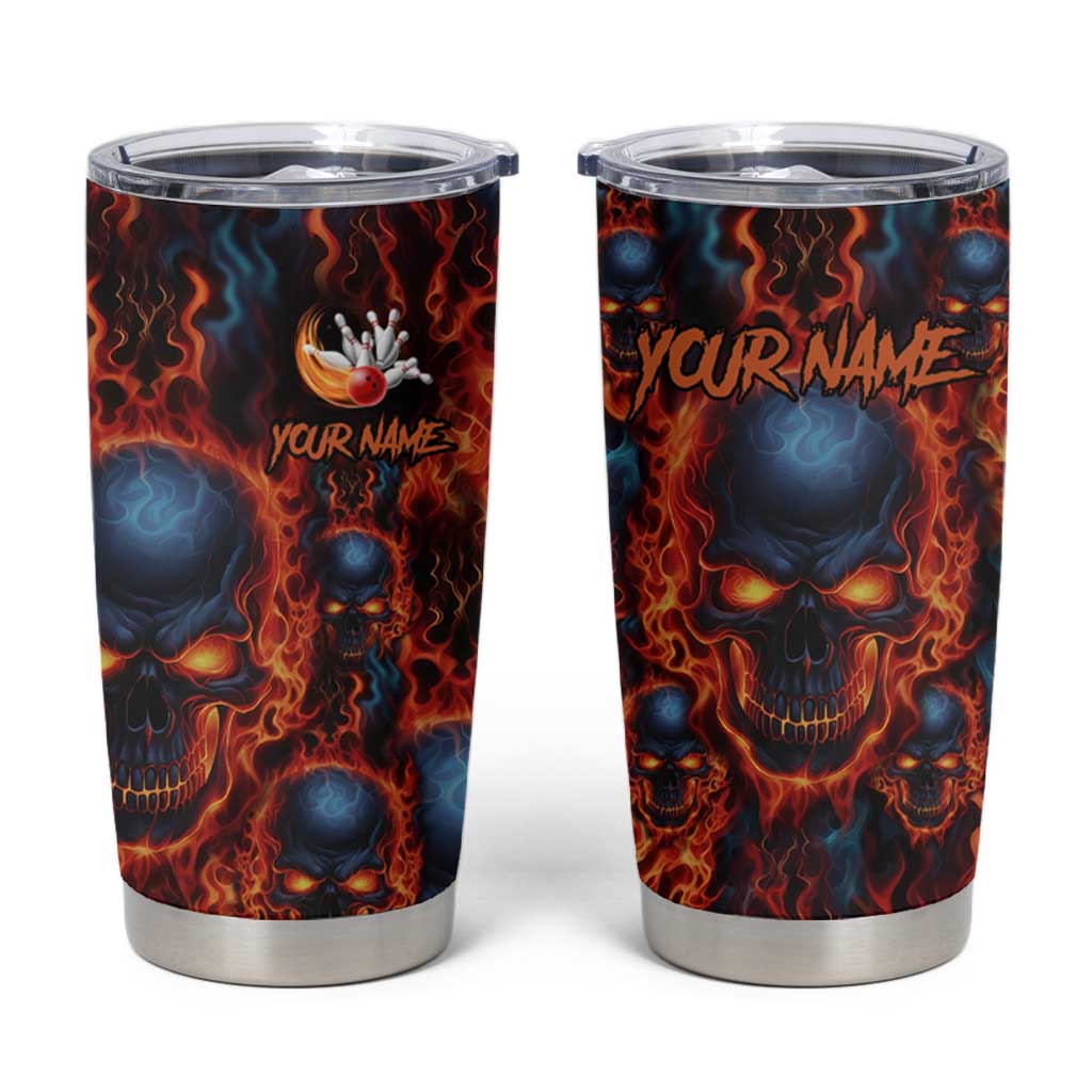 Custom Flaming Skull Bowling Tumbler Cup with Fiery Pins and Intense Red Blue Flame Pattern - Wonder Print Shop