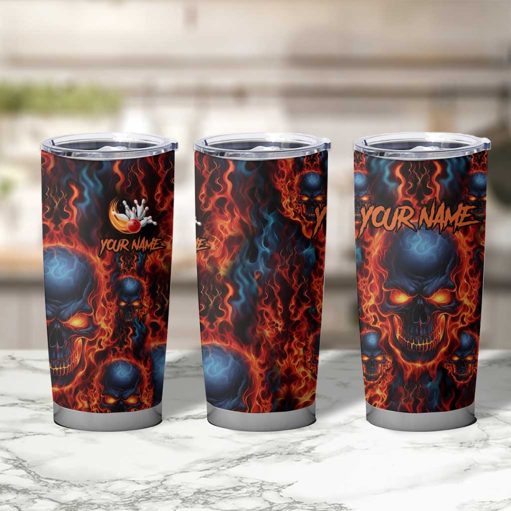 Custom Flaming Skull Bowling Tumbler Cup with Fiery Pins and Intense Red Blue Flame Pattern - Wonder Print Shop