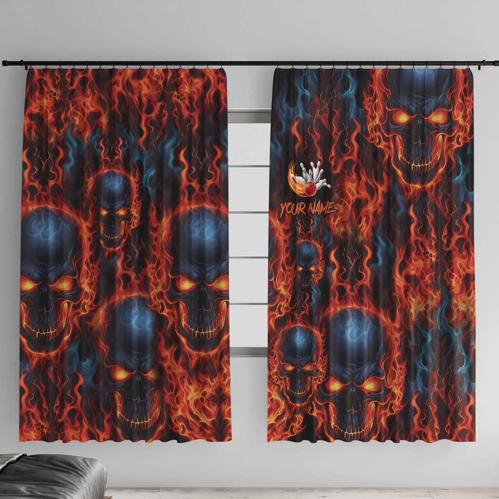 Custom Flaming Skull Bowling Window Curtain with Fiery Pins and Intense Red Blue Flame Pattern - Wonder Print Shop