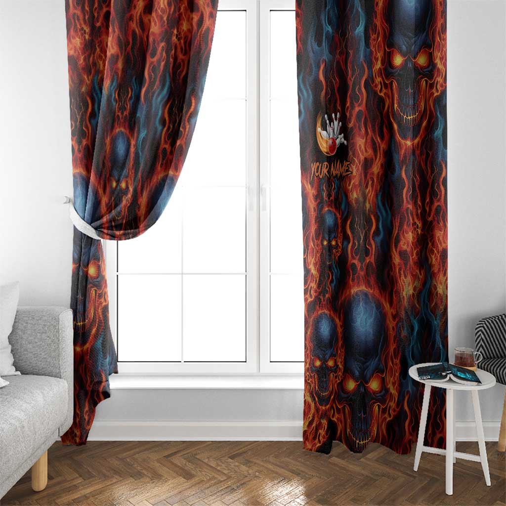 Custom Flaming Skull Bowling Window Curtain with Fiery Pins and Intense Red Blue Flame Pattern - Wonder Print Shop