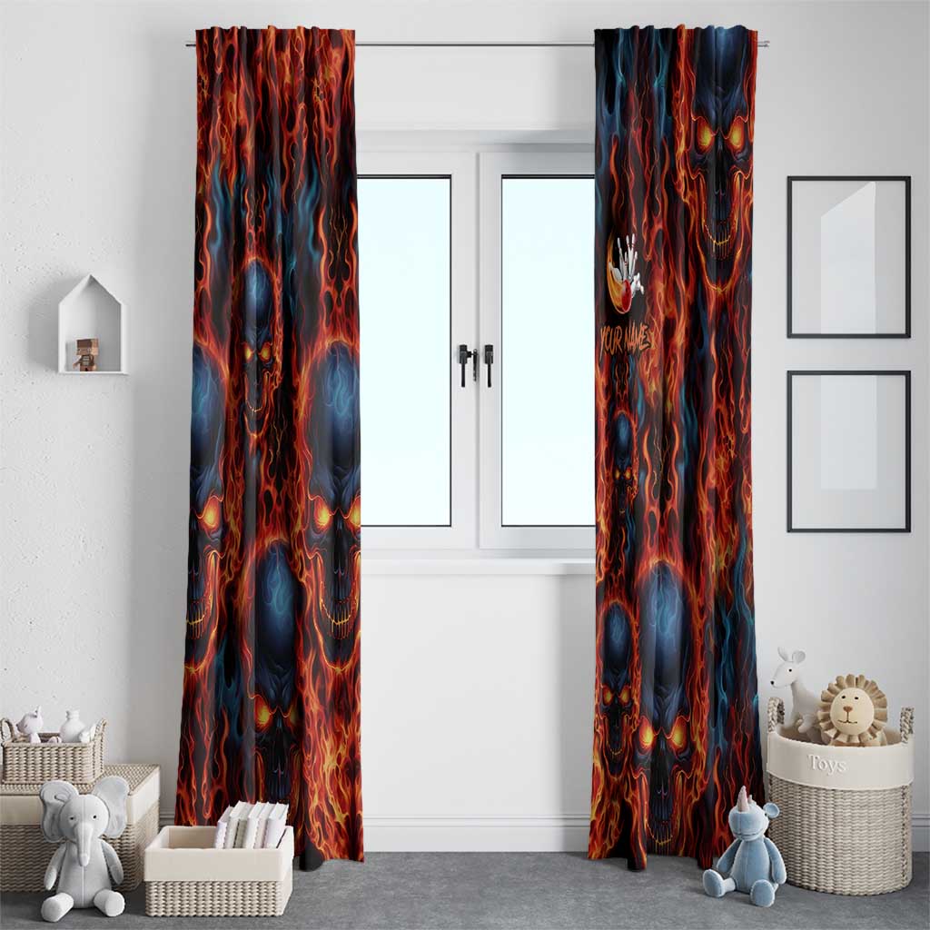 Custom Flaming Skull Bowling Window Curtain with Fiery Pins and Intense Red Blue Flame Pattern - Wonder Print Shop
