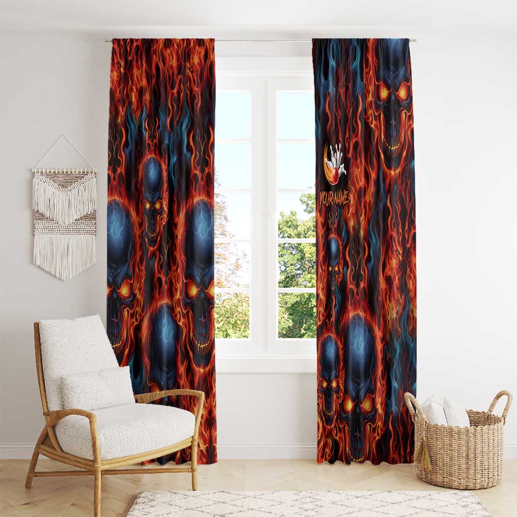 Custom Flaming Skull Bowling Window Curtain with Fiery Pins and Intense Red Blue Flame Pattern - Wonder Print Shop