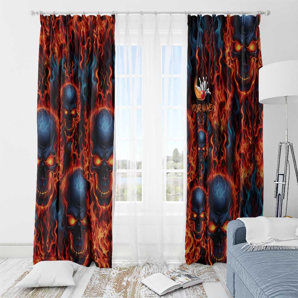 Custom Flaming Skull Bowling Window Curtain with Fiery Pins and Intense Red Blue Flame Pattern - Wonder Print Shop