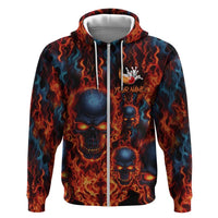 Custom Flaming Skull Bowling Zip Hoodie with Fiery Pins and Intense Red Blue Flame Pattern - Wonder Print Shop