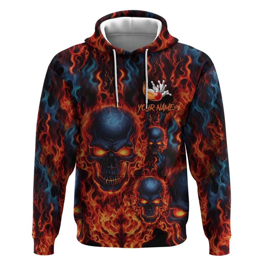Custom Flaming Skull Bowling Zip Hoodie with Fiery Pins and Intense Red Blue Flame Pattern - Wonder Print Shop