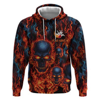 Custom Flaming Skull Bowling Zip Hoodie with Fiery Pins and Intense Red Blue Flame Pattern - Wonder Print Shop