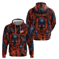 Custom Flaming Skull Bowling Zip Hoodie with Fiery Pins and Intense Red Blue Flame Pattern - Wonder Print Shop