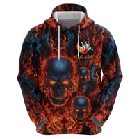 Custom Flaming Skull Bowling Zip Hoodie with Fiery Pins and Intense Red Blue Flame Pattern - Wonder Print Shop