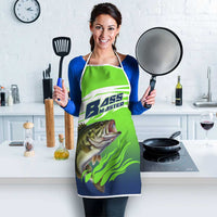 Bass Master Fishing Apron with Jumping Largemouth Bass and Green Wave Pattern - Wonder Print Shop