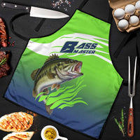 Bass Master Fishing Apron with Jumping Largemouth Bass and Green Wave Pattern - Wonder Print Shop