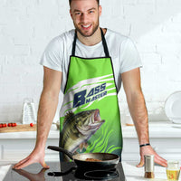 Bass Master Fishing Apron with Jumping Largemouth Bass and Green Wave Pattern - Wonder Print Shop