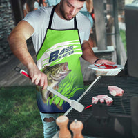 Bass Master Fishing Apron with Jumping Largemouth Bass and Green Wave Pattern - Wonder Print Shop