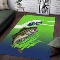 Bass Master Fishing Area Rug with Jumping Largemouth Bass and Green Wave Pattern - Wonder Print Shop