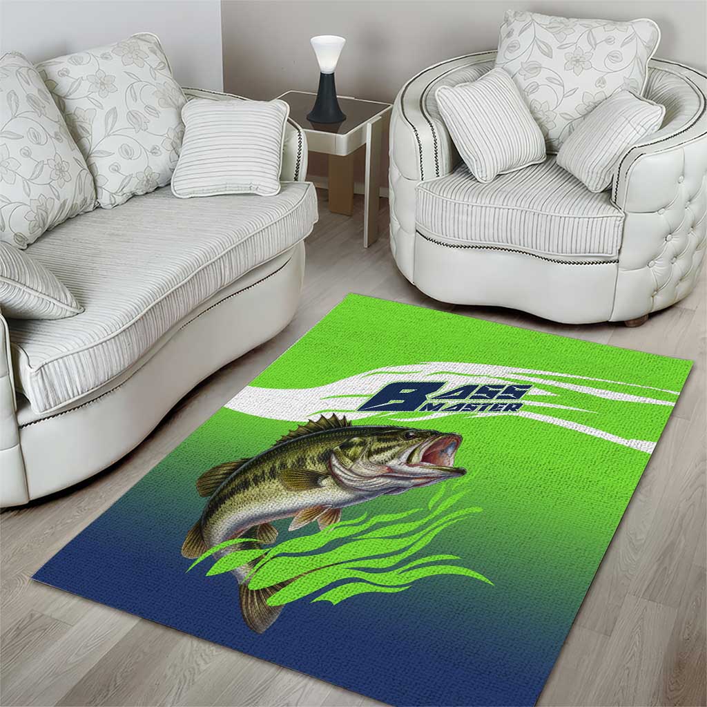 Bass Master Fishing Area Rug with Jumping Largemouth Bass and Green Wave Pattern - Wonder Print Shop