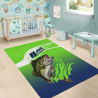 Bass Master Fishing Area Rug with Jumping Largemouth Bass and Green Wave Pattern - Wonder Print Shop