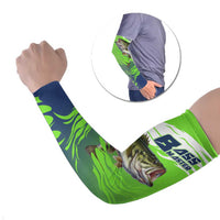 Bass Master Fishing Arm Sleeves with Jumping Largemouth Bass and Green Wave Pattern - Wonder Print Shop