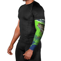 Bass Master Fishing Arm Sleeves with Jumping Largemouth Bass and Green Wave Pattern - Wonder Print Shop