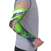 Bass Master Fishing Arm Sleeves with Jumping Largemouth Bass and Green Wave Pattern - Wonder Print Shop