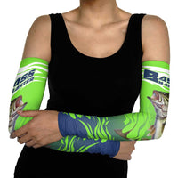 Bass Master Fishing Arm Sleeves with Jumping Largemouth Bass and Green Wave Pattern - Wonder Print Shop
