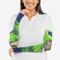 Bass Master Fishing Arm Sleeves with Jumping Largemouth Bass and Green Wave Pattern - Wonder Print Shop