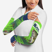 Bass Master Fishing Arm Sleeves with Jumping Largemouth Bass and Green Wave Pattern - Wonder Print Shop