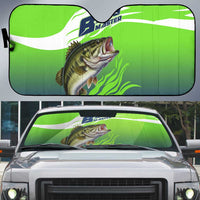 Bass Master Fishing Auto Sun Shade with Jumping Largemouth Bass and Green Wave Pattern - Wonder Print Shop
