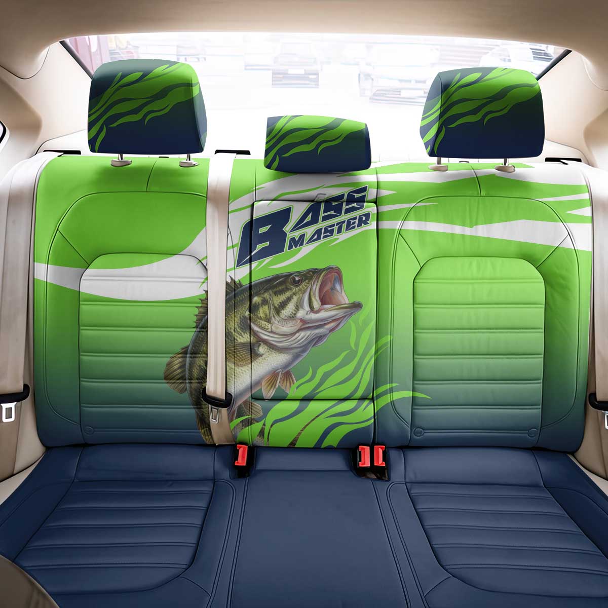 Bass Master Fishing Back Car Seat Cover with Jumping Largemouth Bass and Green Wave Pattern - Wonder Print Shop