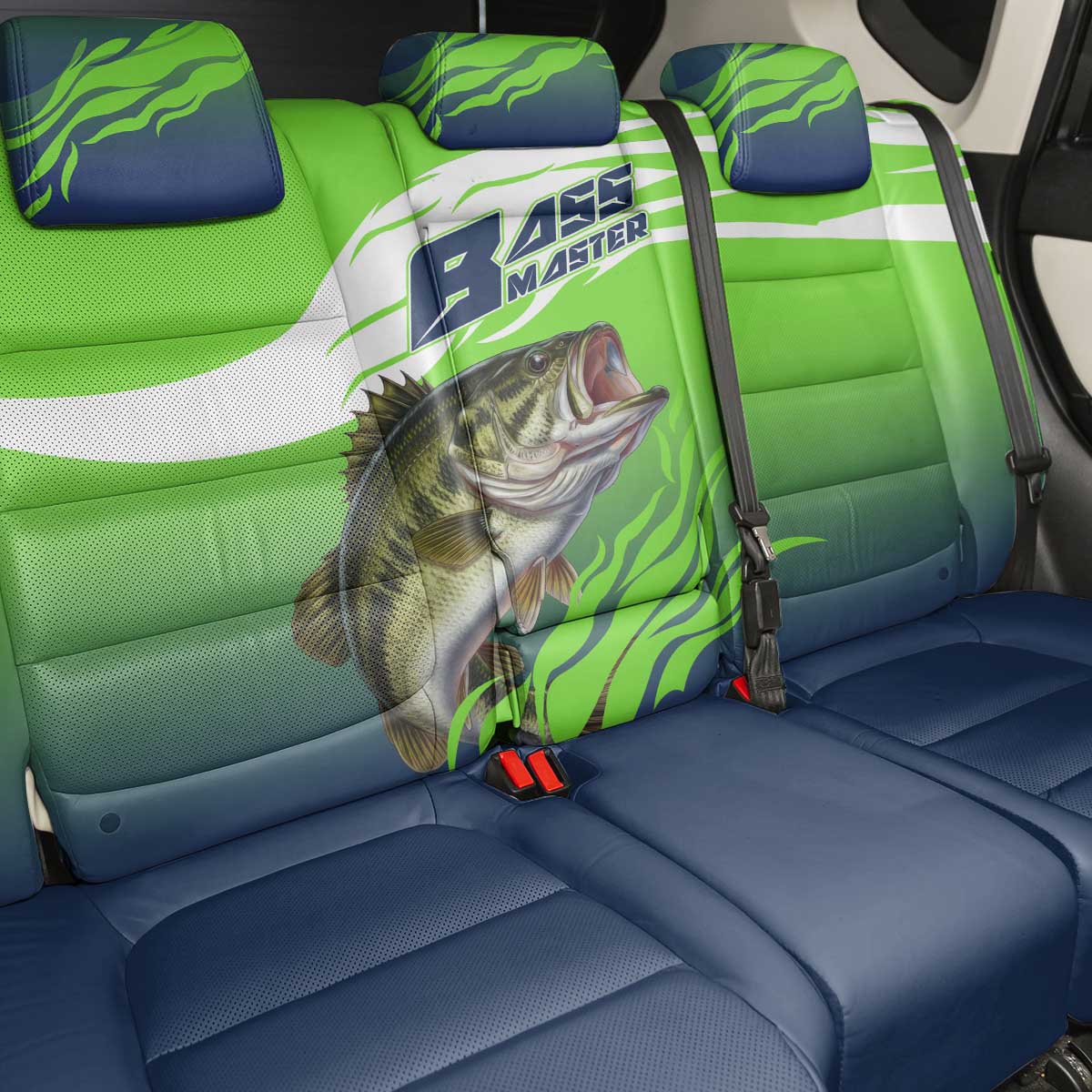 Bass Master Fishing Back Car Seat Cover with Jumping Largemouth Bass and Green Wave Pattern - Wonder Print Shop