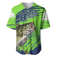 Bass Master Fishing Baseball Jersey with Jumping Largemouth Bass and Green Wave Pattern - Wonder Print Shop
