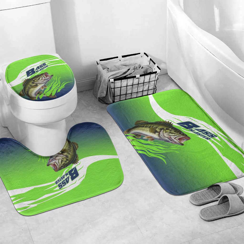 Bass Master Fishing Bathroom Set with Jumping Largemouth Bass and Green Wave Pattern - Wonder Print Shop